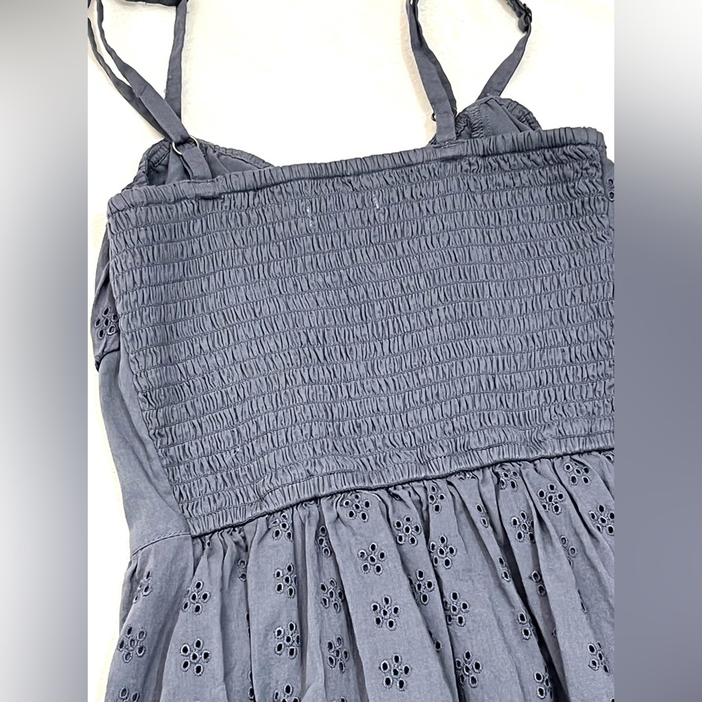 Hollister California Women’s Blue Eyelet Dress with Smocked Top Adjustable Strap - Picture 14 of 15